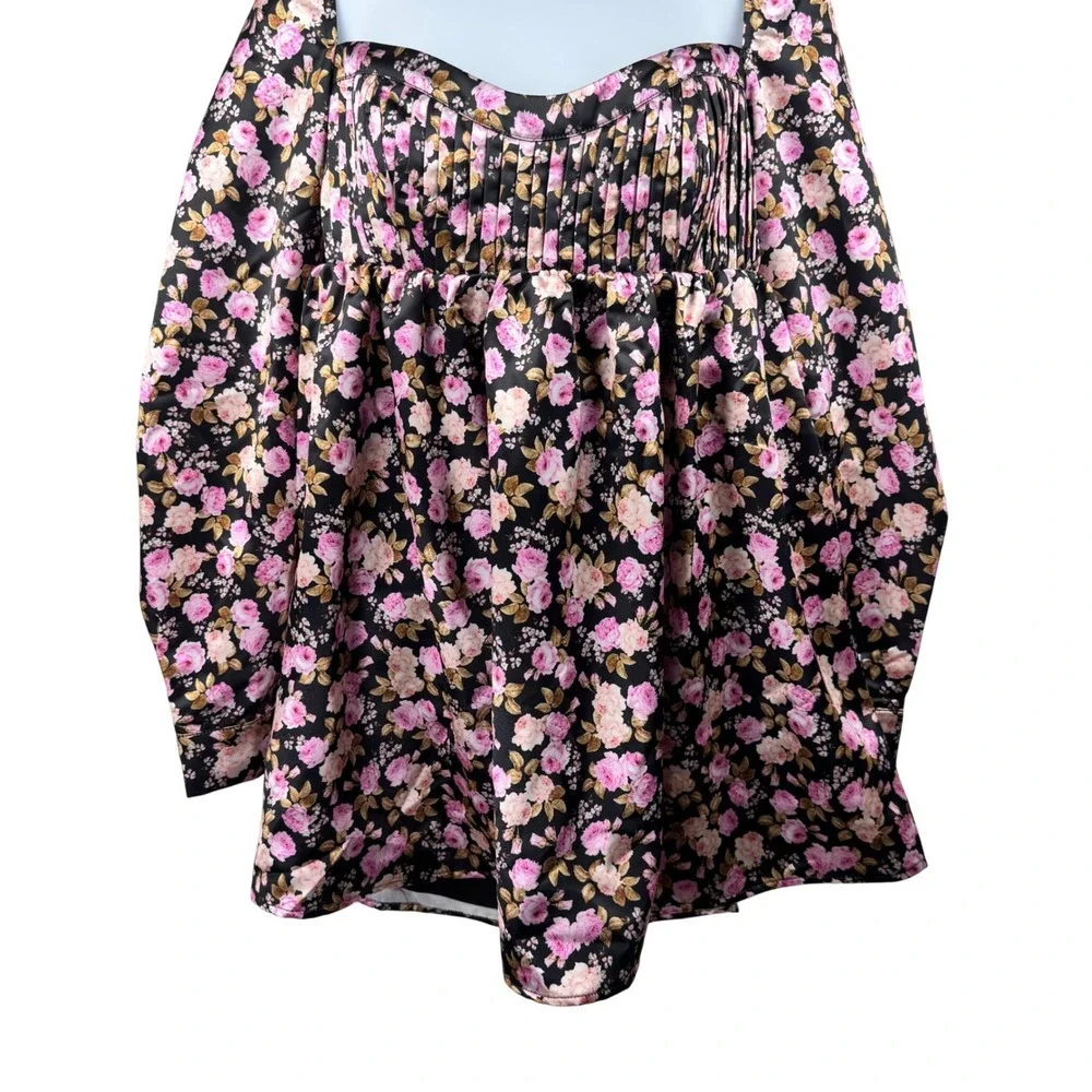 NEW NWT Love & Lemons Kate Mini Dress Floral Babydoll‎ Medium Satin Coquette